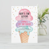 Pink Mint Ice Cream Cone Confetti Verjaardagsuitno Kaart (Staand voorkant)