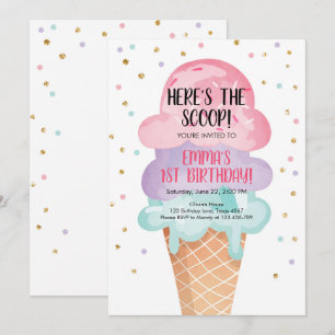 Pink Mint Ice Cream Cone Confetti Verjaardagsuitno Kaart