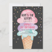 Pink Mint Ice Cream Cone Confetti Verjaardagsuitno Kaart (Voorkant)