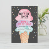 Pink Mint Ice Cream Cone Confetti Verjaardagsuitno Kaart (Staand voorkant)