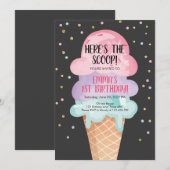 Pink Mint Ice Cream Cone Confetti Verjaardagsuitno Kaart (Voorkant / Achterkant)