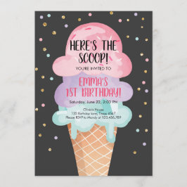 Pink Mint Ice Cream Cone Confetti Verjaardagsuitno Kaart