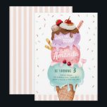 Pink Mint Ice Cream Cone Scoop Verjaardag Uitnodig Kaart<br><div class="desc">Sweet en Summer Thete nodigt u uit om je perfecte feestdag te vieren. Alle details zijn HAND-DRAWN zodat kunt u er zeker van zijn dat dit ontwerp één-van-een-soort is. Ice Creams zijn geweldig voor elk feestje. Hoe kan de komst van de zomer beter worden verwelkomd dan met een zoete en...</div>