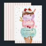 Pink Mint Ice Cream Cone Scoop Verjaardag Uitnodig Kaart<br><div class="desc">Sweet en Summer Thete nodigt u uit om je perfecte feestdag te vieren. Alle details zijn HAND-DRAWN zodat kunt u er zeker van zijn dat dit ontwerp één-van-een-soort is. Ice Creams zijn geweldig voor elk feestje. Hoe kan de komst van de zomer beter worden verwelkomd dan met een zoete en...</div>