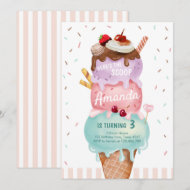 Pink Mint Ice Cream Cone Scoop Verjaardag Uitnodig Kaart