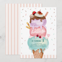 Pink Mint Ice Cream Cone Scoop Verjaardag Uitnodig