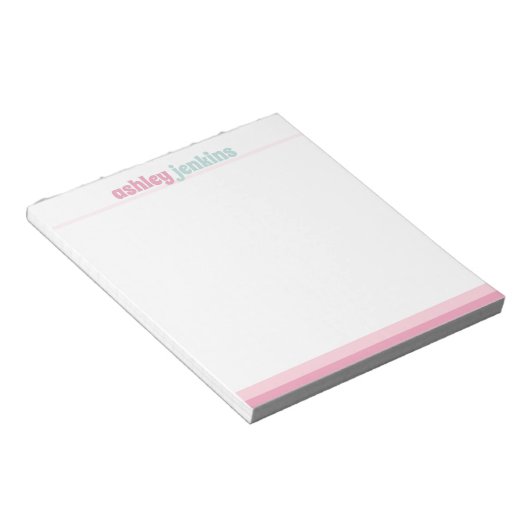 Pink & Mint Modern Name Minimalist Notepad Notitieblok (Schuin)