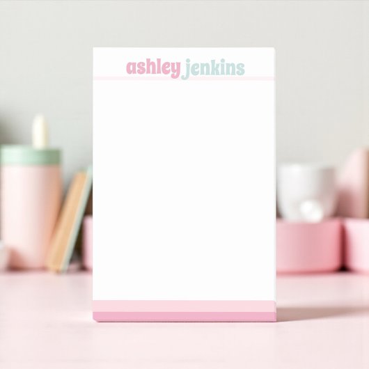 Pink & Mint Modern Name, Minimalist Post-it® Notes