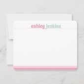 Pink & Mint Modern Name Note Card, Minimalist Notitiekaartje (Voorkant)