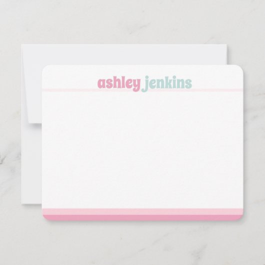 Pink & Mint Modern Name Note Card, Minimalist Notitiekaartje (Voorkant)