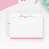 Pink & Mint Modern Name Note Card, Minimalist Notitiekaartje