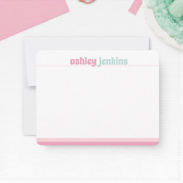 Pink & Mint Modern Name Note Card, Minimalist Notitiekaartje