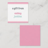 Pink & Mint Modern Name Square Gift Tag Notitiekaartje (Voorkant / Achterkant)