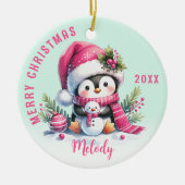 Pink Mint Monogrammed Merry Christmas Schattigee P Keramisch Ornament (Voorkant)