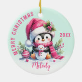 Pink Mint Monogrammed Merry Christmas Schattigee P Keramisch Ornament (Achterkant)