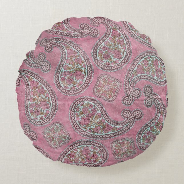 PINK MINT PAISLEY ROND KUSSEN (Voorkant)