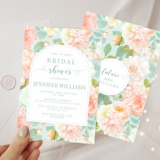 Pink Mint Peony Floral Boho Arch Vrijgezellenfeest Kaart