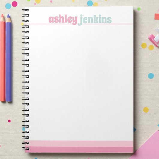 Pink & Mint Personalized Name Spiral Notebook Notitieboek