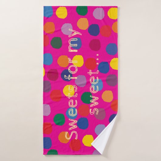 Pink mit bunten Punkten und Schriftzug -  Bad Handdoek (Badhanddoek)