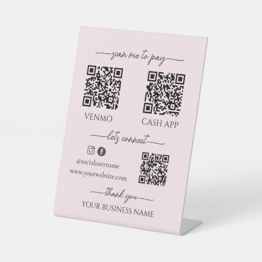 Pink Mobile Checkout Business qr code table topper Reclamebord Met Voetstuk (Voorkant)