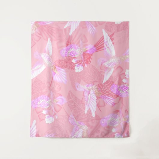 Pink Mockingbird Chinoiserie Pattern Wandkleed (Voorkant)