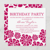 Pink Mod Flower Design verjaardagsuitnodiging Kaart (Voorkant / Achterkant)
