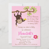 Pink Mod Monkey Girls Birthday Party Invite Kaart (Voorkant)