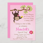 Pink Mod Monkey Girls Birthday Party Invite Kaart (Voorkant / Achterkant)