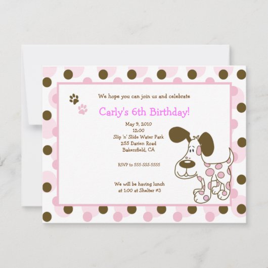PINK MOD PUPPY Girl Birthday Invitations Kaart (Voorkant)