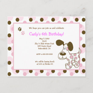 PINK MOD PUPPY Girl Birthday Invitations Kaart
