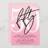 Pink Modern 50th Birthday Kaart (Voorkant / Achterkant)