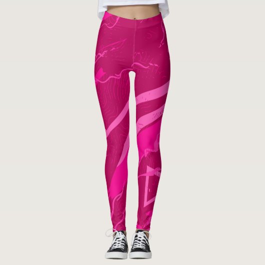 Pink Modern Abstract Sports Pattern Leggings (Voorkant)