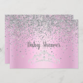 PINK MODERN BABY SHOWER CRYSTAL INVITATIE KAART (Voorkant / Achterkant)