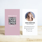 Pink Modern Business Photo QR Code Business Card Visitekaartje