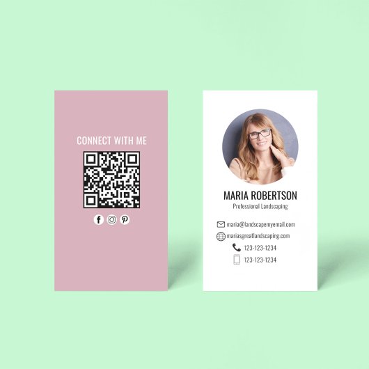 Pink Modern Business Photo QR Code Business Card Visitekaartje