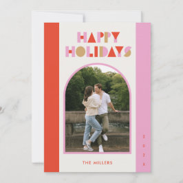 PINK MODERN CHRISTMAS HOLIDAY | 1 Photo Arch Card Feestdagenkaart