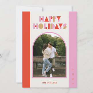 PINK MODERN CHRISTMAS HOLIDAY | 1 Photo Arch Card Feestdagenkaart