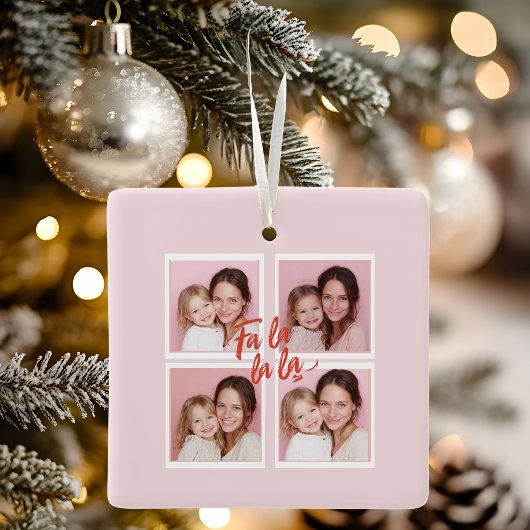 Pink Modern Christmas Photo Collage | Fa la la la Keramisch Ornament