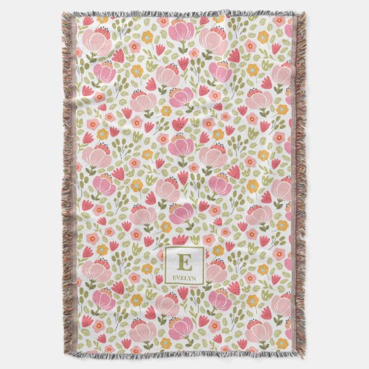 pink modern Custom Name MonogramThrow Blanket Deken (Voorkant Verticaal)