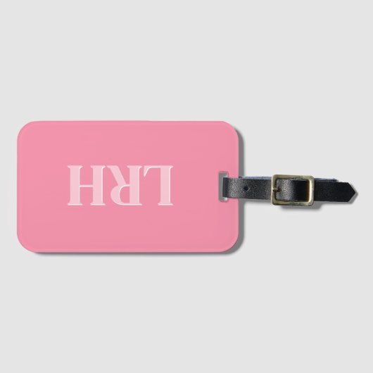 Pink Modern Double Layer Simple Initial Monogram  Bagagelabel (Voorkant (horizontaal))