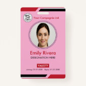 Pink Modern Employee Photo ID Card Badge (Voorkant)