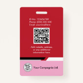 Pink Modern Employee Photo ID Card Badge (Achterkant)