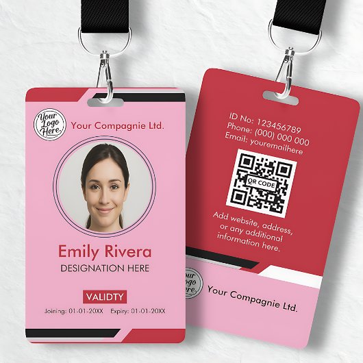 Pink Modern Employee Photo ID Card Badge
