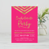 Pink Modern Faux Gold Chevron Bachelorette Party Kaart (Staand voorkant)