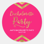 Pink Modern Faux Gold Chevron Bachelorette Party Ronde Sticker (Voorkant)