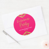 Pink Modern Faux Gold Chevron Bachelorette Party Ronde Sticker (Envelop)