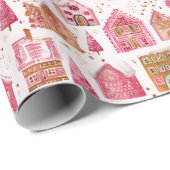 Pink Modern Gingerbread House Wrapping Paper Cadeaupapier (Rol Hoek)