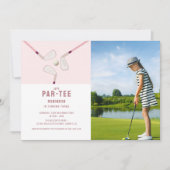 Pink Modern Let's Par-t-shirt golfverjaardag Foto Kaart (Voorkant)