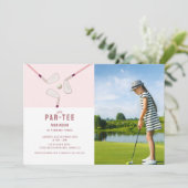 Pink Modern Let's Par-t-shirt golfverjaardag Foto Kaart (Staand voorkant)