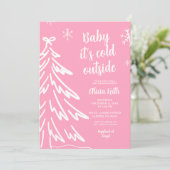 Pink Modern Minimalist Winter Baby Shower Kaart (Staand voorkant)